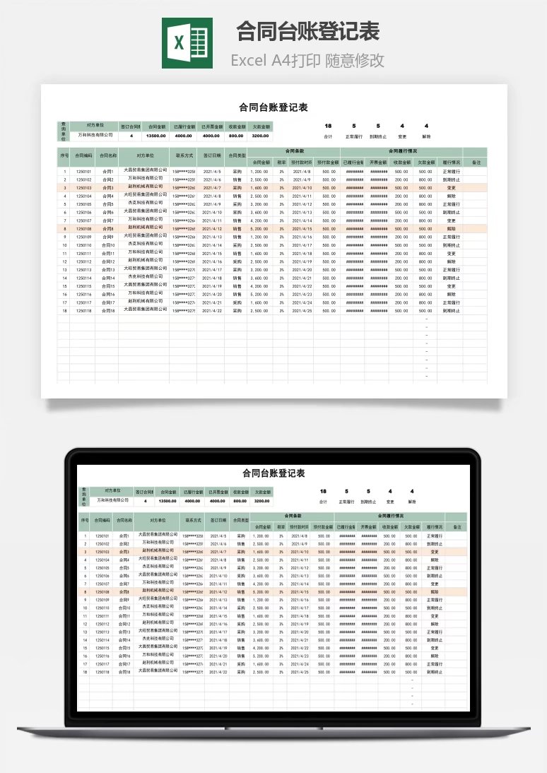 合同台账登记表Excel模板
