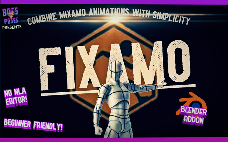 【Blender插件】Fixamo 1.0 导入修复Mixamo动作FBX动画骨架关键帧时间轴