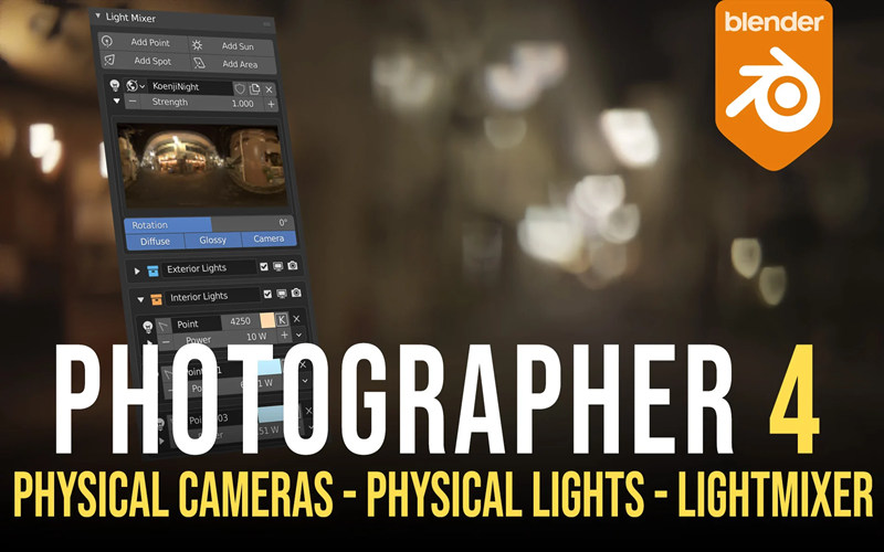 【Blender插件】Photographer v 5.0.10 摄像机真实物理灯光自动对焦+预设库