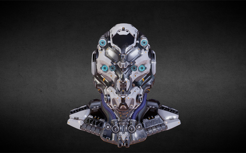 科幻头盔机器人头部3D模型FBX格式设计素材