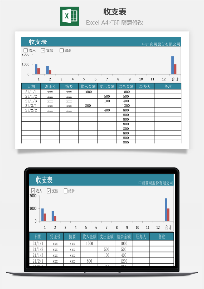 收支表-自动图表Excel模板