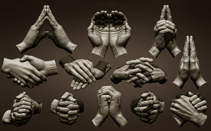 ZBrush写实男性手部手势3D模型手掌姿势ZTL模型手部STL打印模型