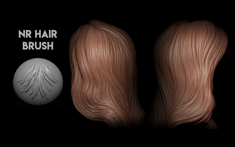 ZBrush风格化毛长发皮毛纹理效果笔刷素材卡通头发zb笔刷
