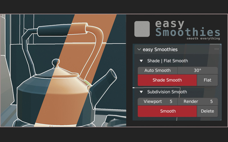 【Blender插件】Easy Smoothies v1.0.0 快速自定义模型平滑效果