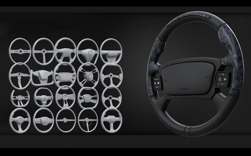 Blender汽车方向盘组件3D模型赛车跑车圆形椭圆形方向盘基础白模